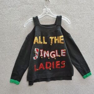 Hooked‎ Up by IOT Women Sweater Small Black All The Jingle Ladies Sequins Bell